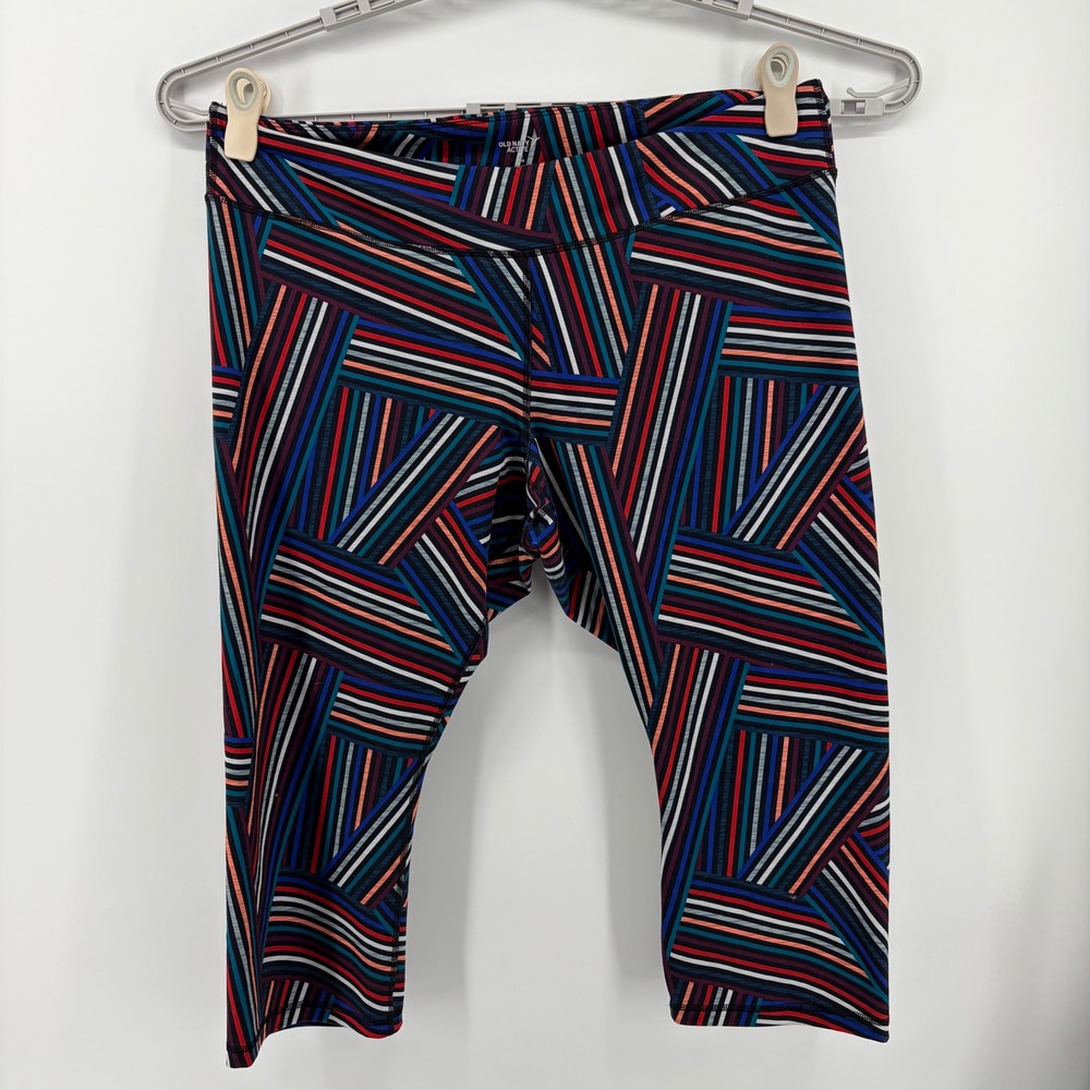 Old Navy Women 3X Multicolor Leggings Go-Dry Geometric Stripe Cropped Activewear